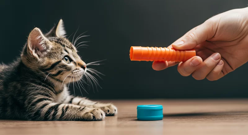 Pet being trained with rewards, symbolizing reinforcement learning in machine learning.